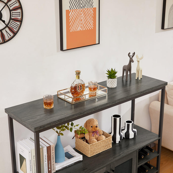 Wine shelf table,Modern wine bar cabinet, console table, bar table, TV cabinet, sideboard withStorage compartment, can be used in living room, dining room, kitchen, entryway, hallway.Dark Grey.