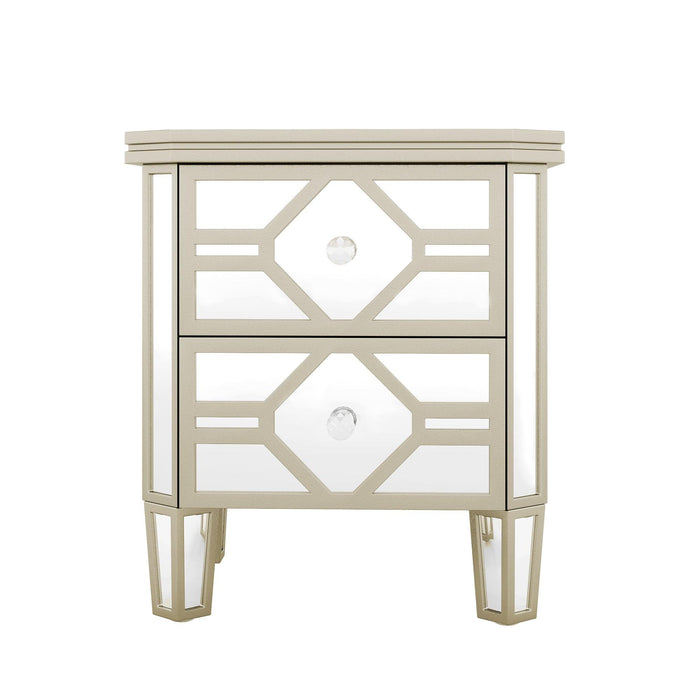 Elegant Mirrored 2-Drawer Side Table with lden Lines for Living Room, Hallway, Entryway