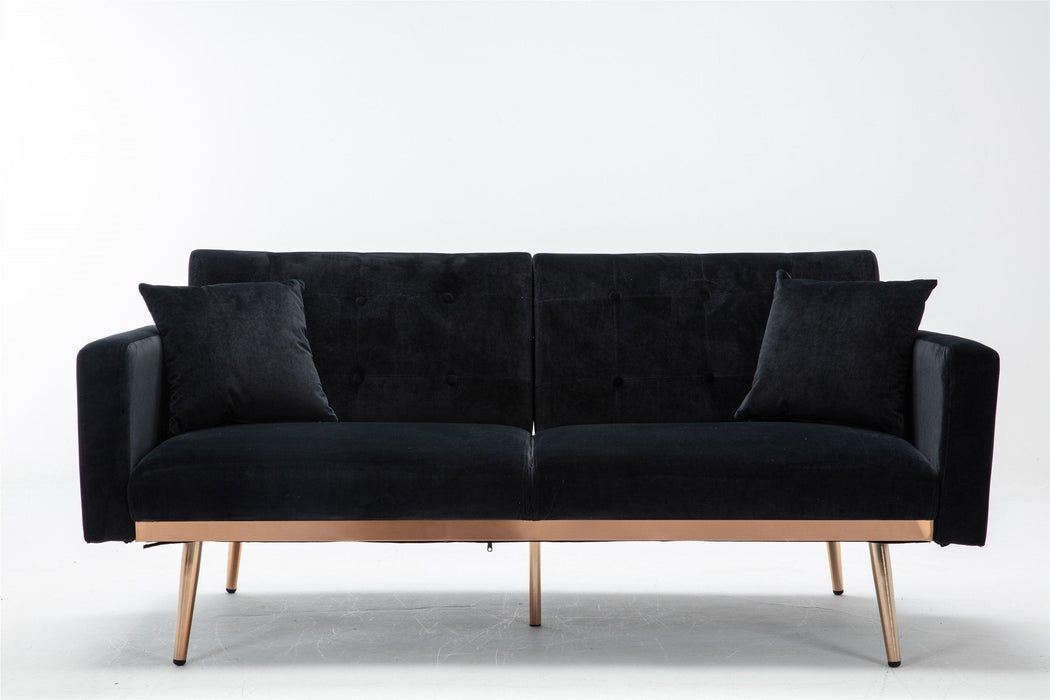 Velvet  Sofa , Accent sofa .loveseat sofa with rose gold metal feet  and  Black  Velvet