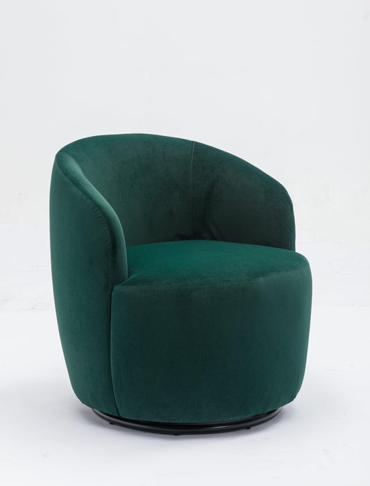 Velvet Fabric Swivel Accent Armchair Barrel Chair With Black Powder Coating Metal Ring,Green