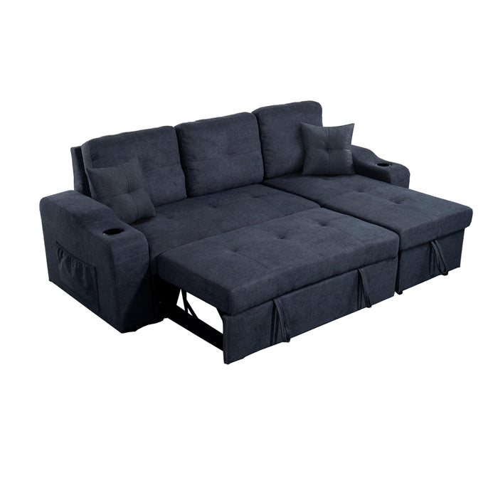 Right-facing sectional sofa with footrest, convertible corner sofa with armrestStorage, living room and apartment sectional sofa, right chaise longue and  dark  grey