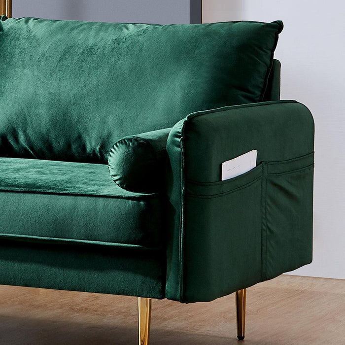 Velvet Fabric sofa with pocket-71‘’green