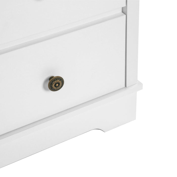 White color 5 drawers chest of drawer,Tallboy for bedroom, wooden cabinet