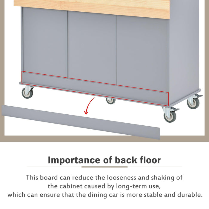 Rolling Mobile Kitchen Island with Solid Wood Top and Locking Wheels，52.7 Inch Width，Storage Cabinet and Drop Leaf Breakfast Bar，Spice Rack, Towel Rack & Drawer （Grey Blue）