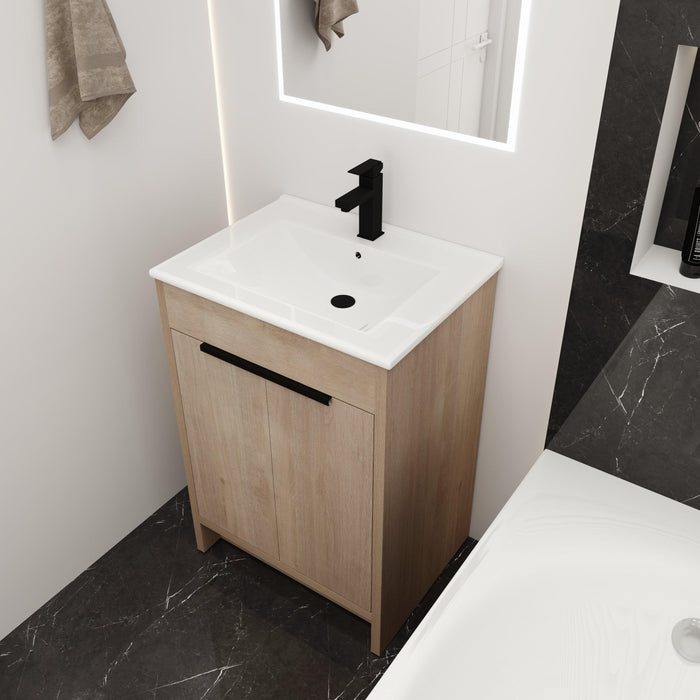 Freestanding Bathroom Vanity with White Ceramic Sink & 2 Soft-Close Cabinet Doors ((KD-PACKING),BVB02424PLO-G-BL9060B)