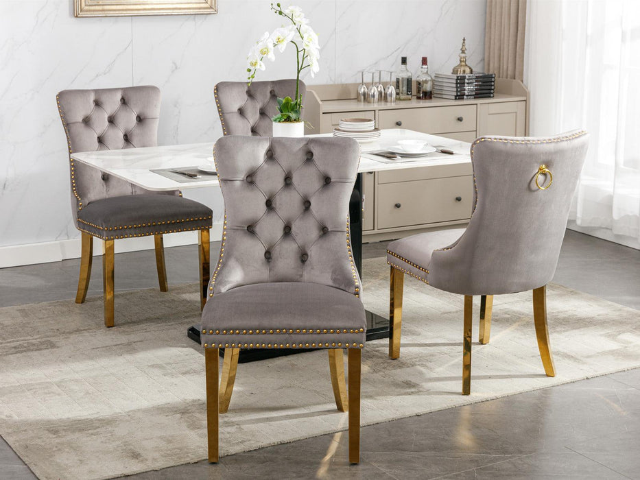 Nikki CollectionModern, High-end Tufted Solid Wood Contemporary Velvet Upholstered Dining Chair with Golden Stainless Steel Plating Legs,Nailhead Trim,Set of 2,Gray and Gold, SW1601GY