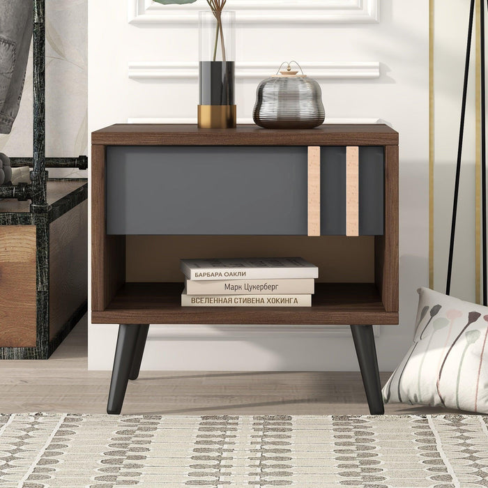 Wooden Nightstand  End Table for Bedroom,Gray+Walnut