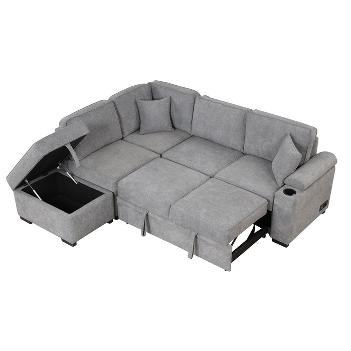 87.4" Sleeper Sofa Bed,2 in 1 Pull Out sofa bed L Shape Couch withStorage Ottoman for Living Room,Bedroom Couch and Small Apartment，Gray