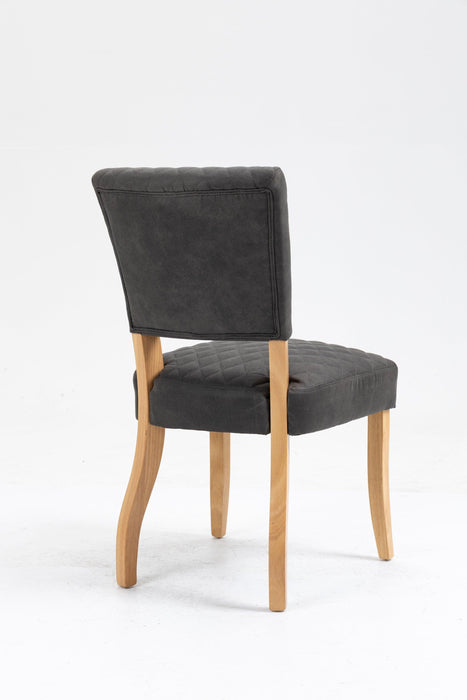 Upholstered Diamond Stitching Leathaire Dining Chair with Solid Wood Legs Gray