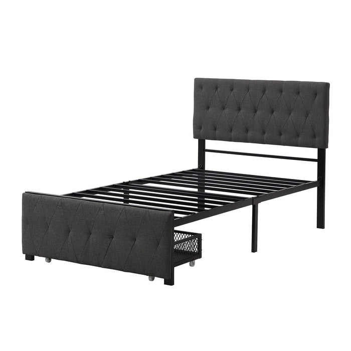 Twin SizeStorage Bed Metal Platform Bed with a Big Drawer - Gray