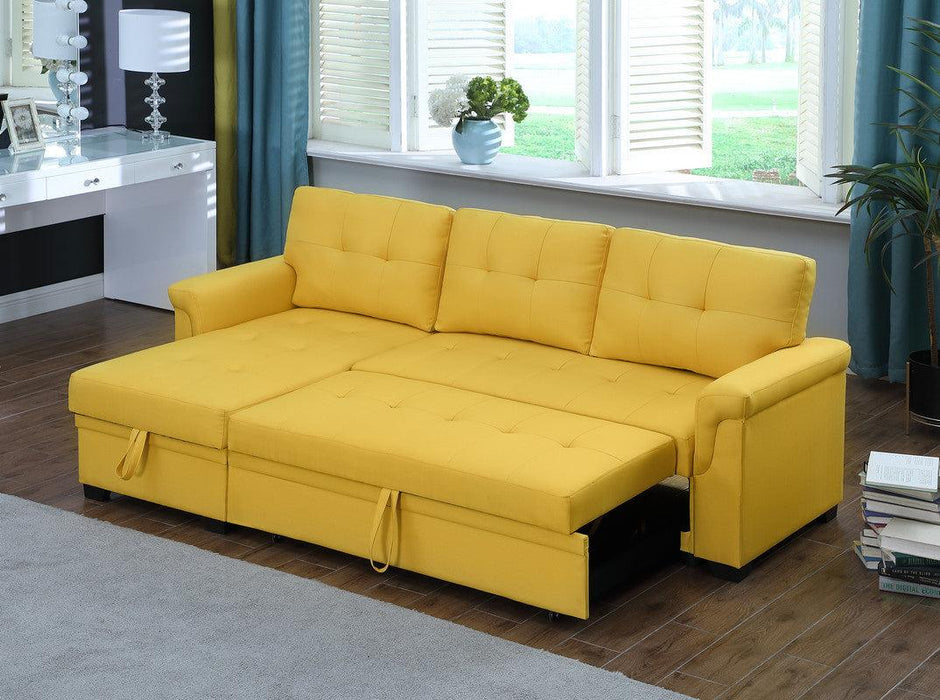 Lucca Yellow Linen Reversible Sleeper Sectional Sofa withStorage Chaise