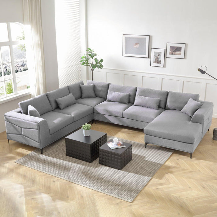 Large Sectional Sofa,145"(L)x117"(W) Classic Look with Tufted Pattern on Outer Armrest and Back, Grey