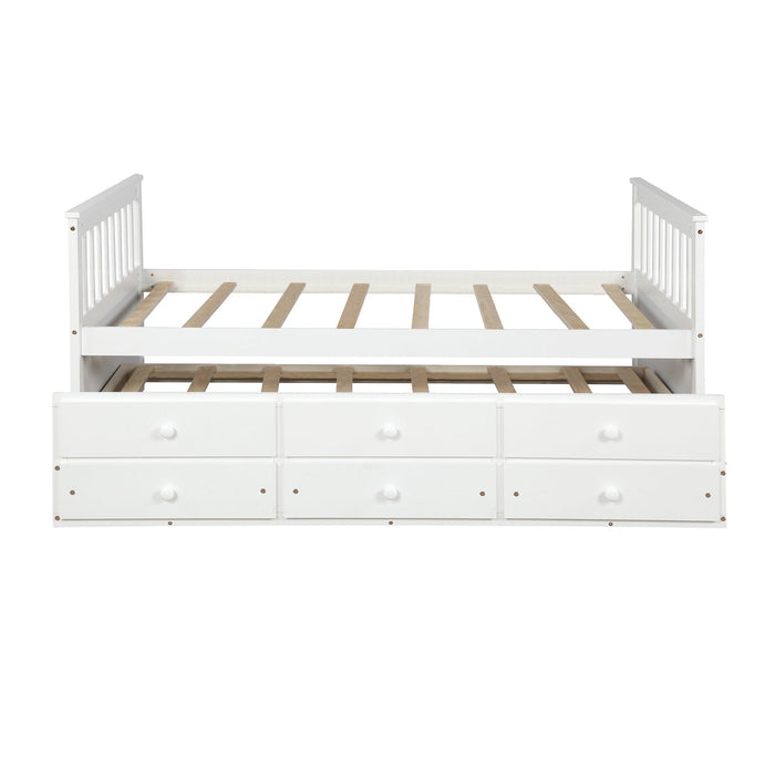 Captain's Bed Twin Daybed with Trundle Bed andStorage Drawers, White