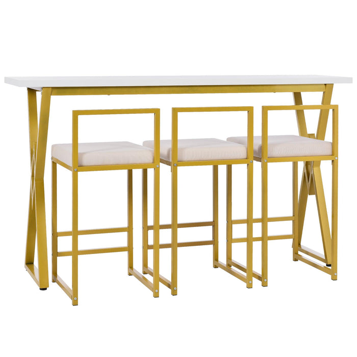 Modern 4-Piece Counter Height Extra Long Console Bar Dining Table Set with 3 Padded Stools for Small Places, ld