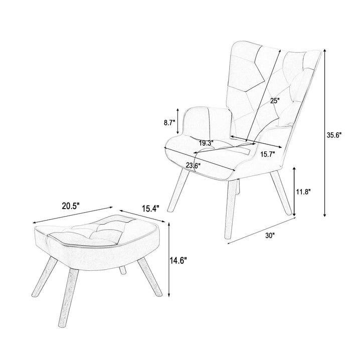 Accent Chair with Ottoman, Living Room Chair and Ottoman Set, Comfy Side Armchair for Bedroom, Creative Splicing Cloth Surface, Blue