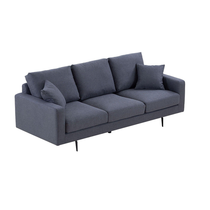 Modern Grey Three-Seat Sofa with Thick Sponge and Two Pillows, 87.40inch