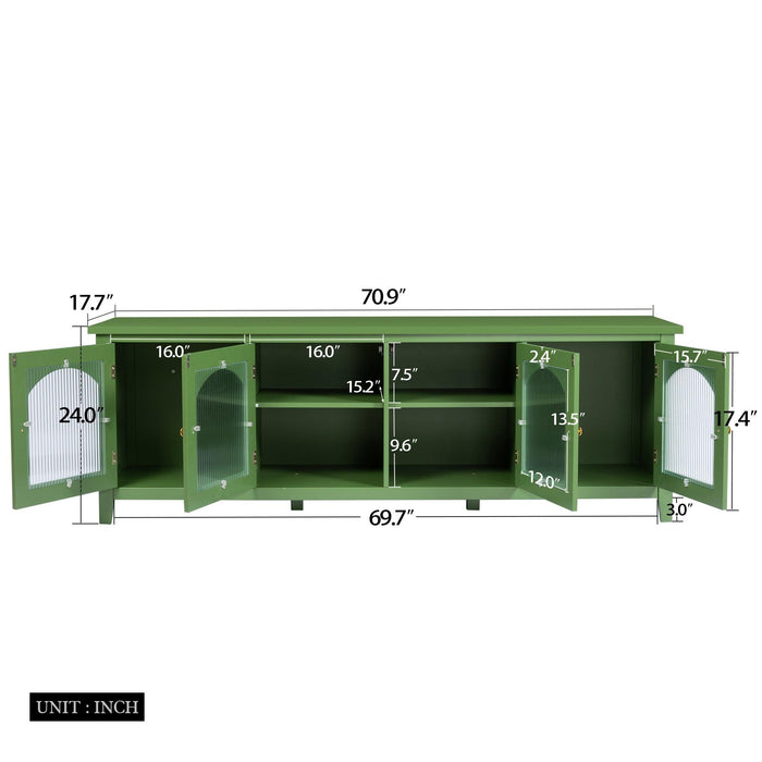 71-inch stylish TV cabinet, TV frame, TV stand，solid wood frame, Changhong glass door, antique green, can be placed in the children's room,bedroom， living room, wherever you need