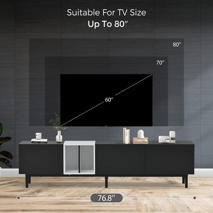 Modern TV Stand for 80’’ TV with 3 Doors, Media Console Table, Entertainment Center with LargeStorage Cabinet for Living Room, Bedroom