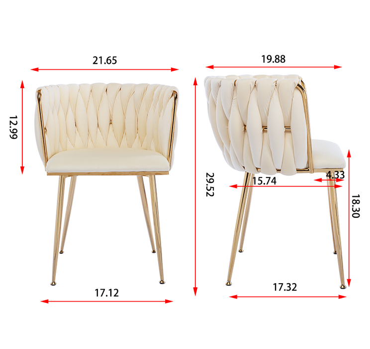 Modern Design Golden Metal Frame Velvet Fabric Dining Chair with Golden Legs,Set of 2,Ivory