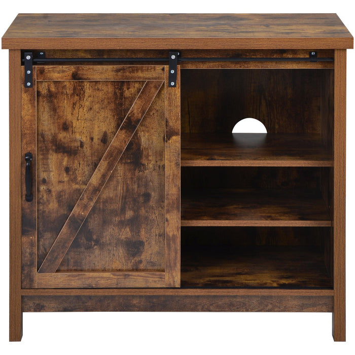 Locker&TV Stand，Barn doorModern &farmhousewood entertainment center, Console for Media,removable door panel & living room with for tvs up to 32'',BARNWOOD/BLACK