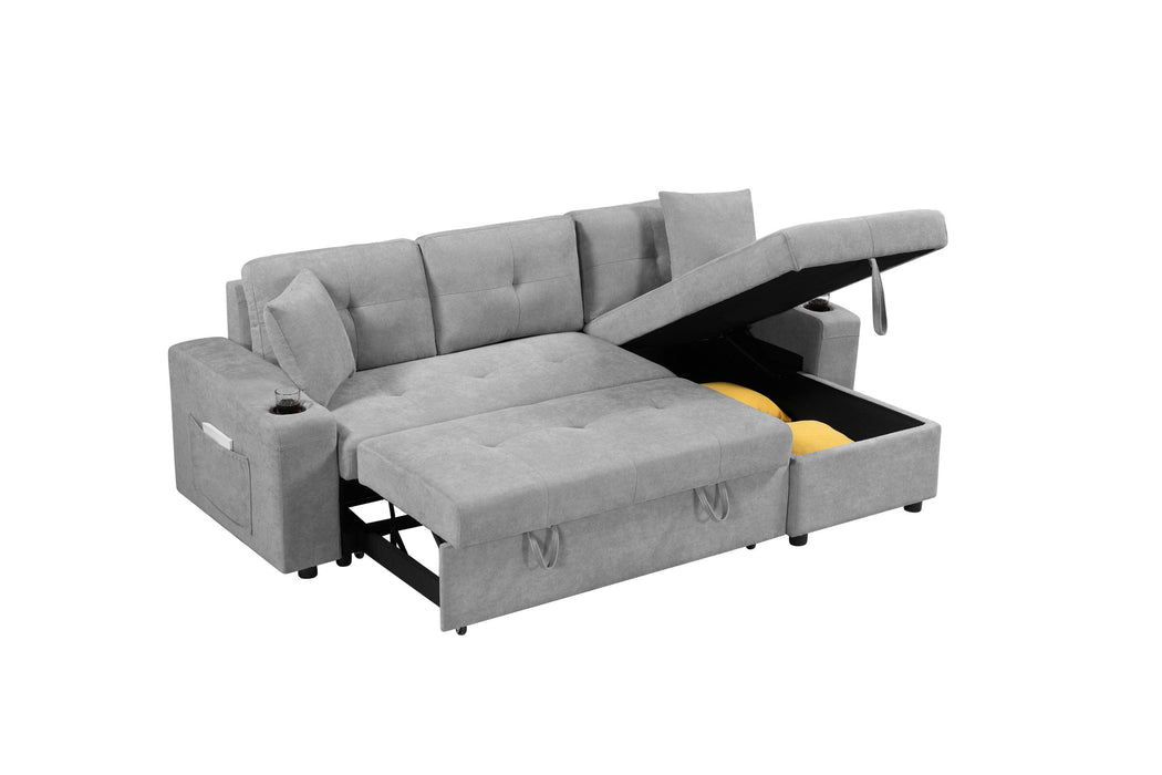 convertible corner sofa with armrestStorage, living room and apartment sectional sofa, right chaise longue and grey