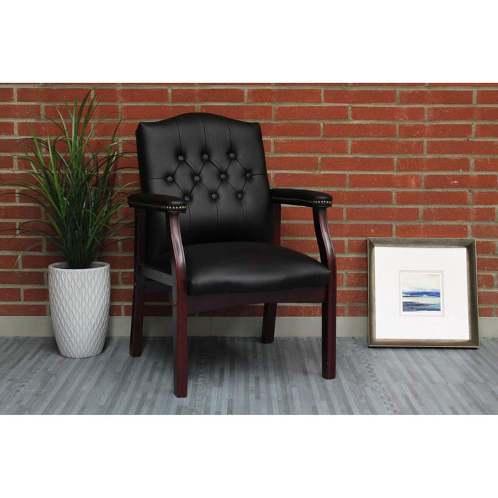 Leather Reception Guest Chairs  W/Padded Seat and Arms Ergonomic Mid-Back Office Executive Side Chair for Meeting Waiting Room Conference Office Guest Chairs,Black