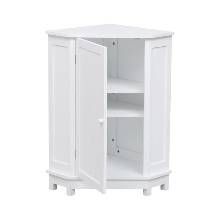 White Bathroom Cabinet Triangle CornerStorage Cabinet with Adjustable ShelfModern Style MDF Board