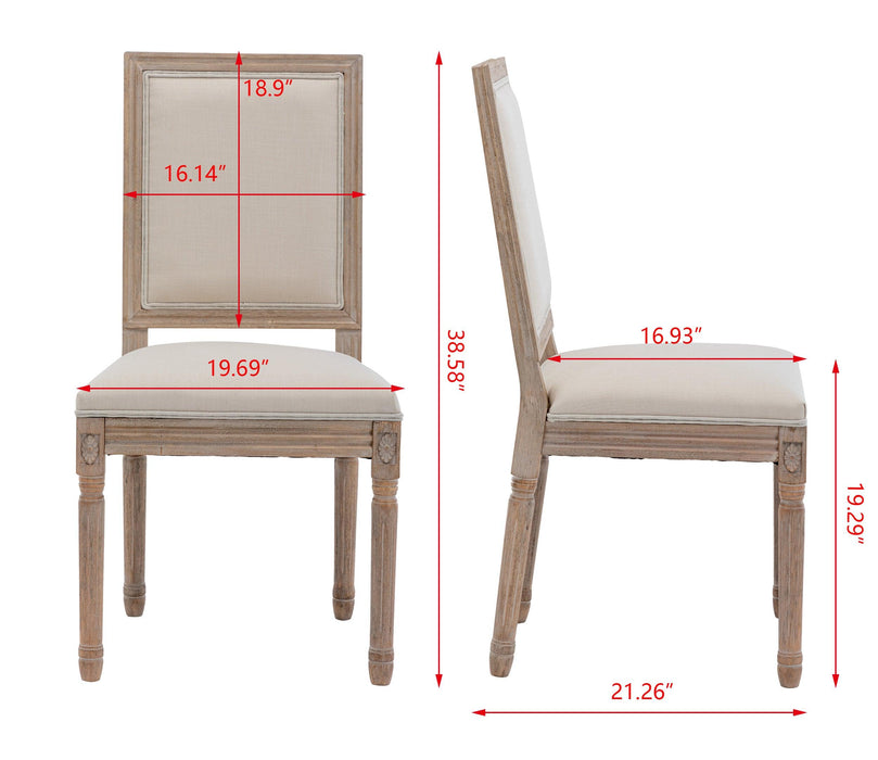 French Style Solid Wood Frame Linen Fabric Antique Painting Dining Chair ,Seat of 2,Cream