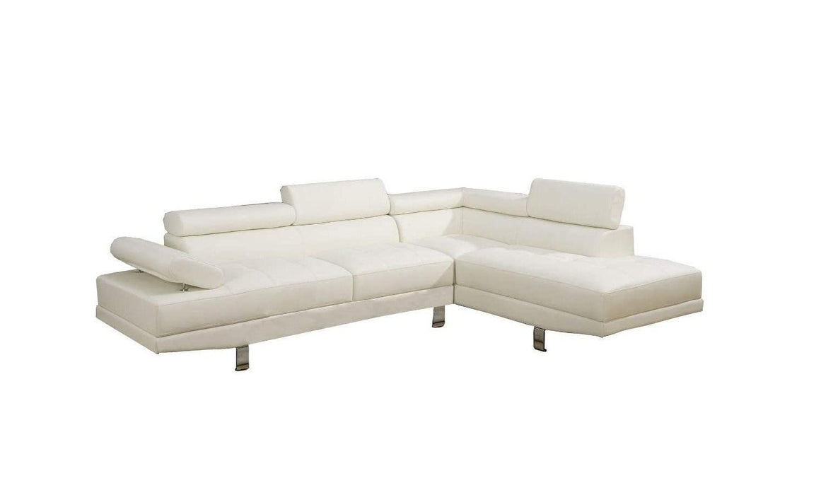 White Color Sectional Living Room Furniture Faux Leather Adjustable Headrest Right Facing Chaise & Left Facing Sofa