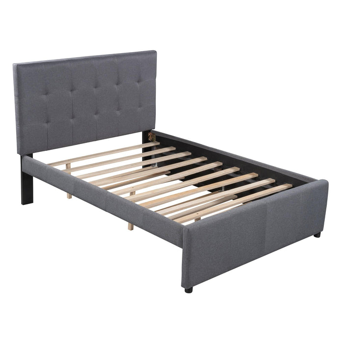 Linen Upholstered Platform Bed With Headboard and Trundle, Full