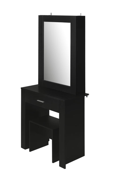 Vanity Desk with Mirror & Stool, Black Makeup Table withStorage Shelves & Drawer, Vanity Set for Girls Women