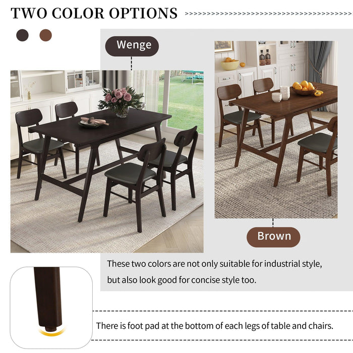 5-Piece Mid-Century Style Dining Table Set Kitchen Table with 4 Faux Leather Dining Chairs (Wenge)