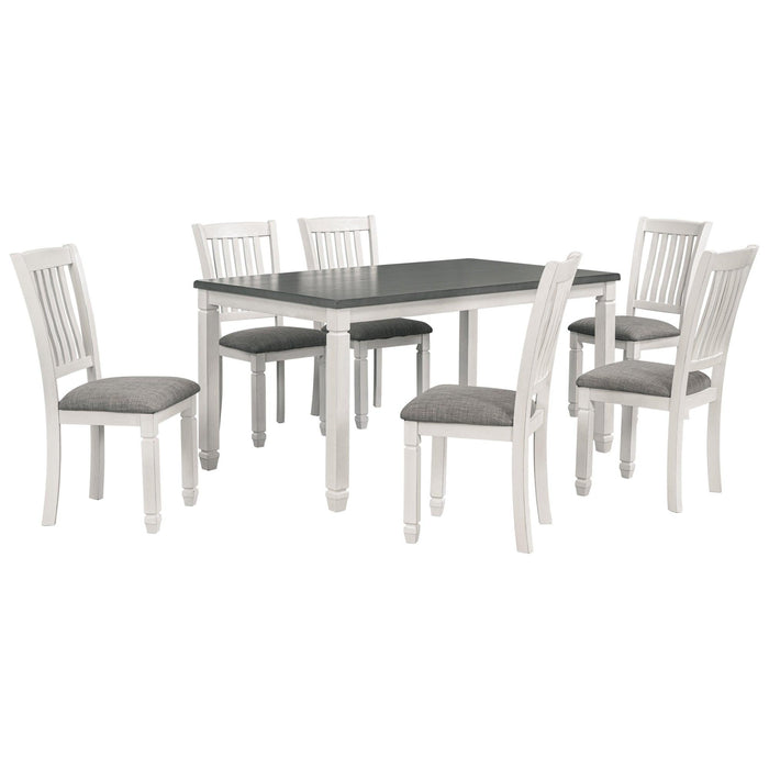 7-Piece Dining Table Set Wood Dining Table and 6 Upholstered Chairs with Shaped Legs for Dining Room/Living Room Furniture (Gray+White)