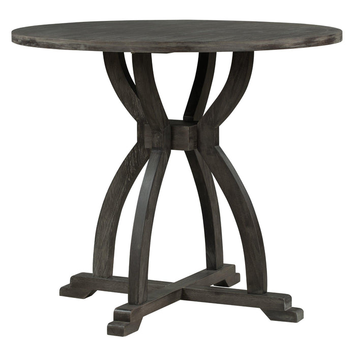 Farmhouse 5-Piece Round Dining Table Set with Trestle Legs and 4 Upholstered Dining Chairs for Small Place, Gray