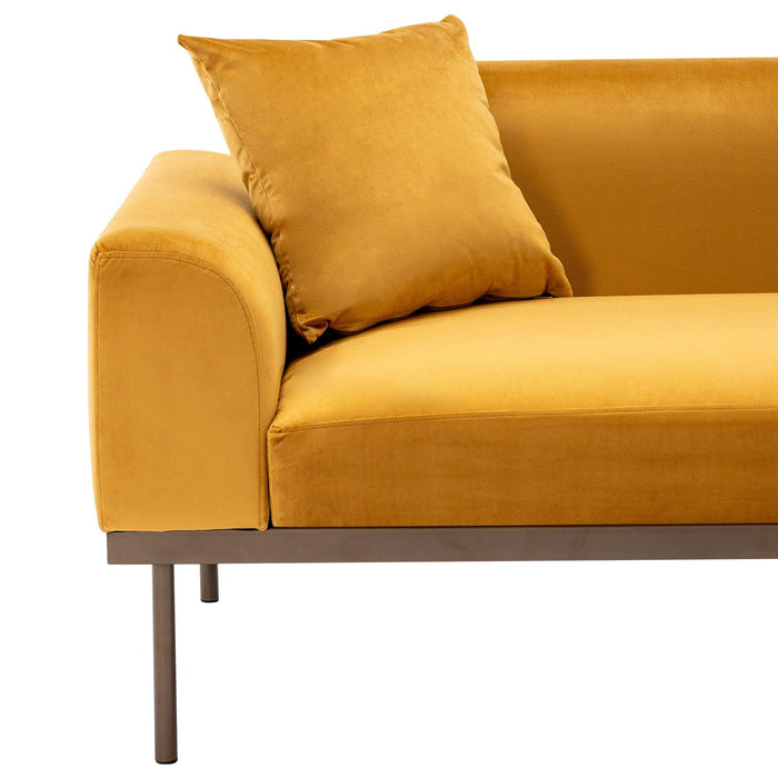 Modern Velvet Sofa with Metal Legs,Loveseat Sofa Couch with Two Pillows for Living Room and Bedroom, Mustard