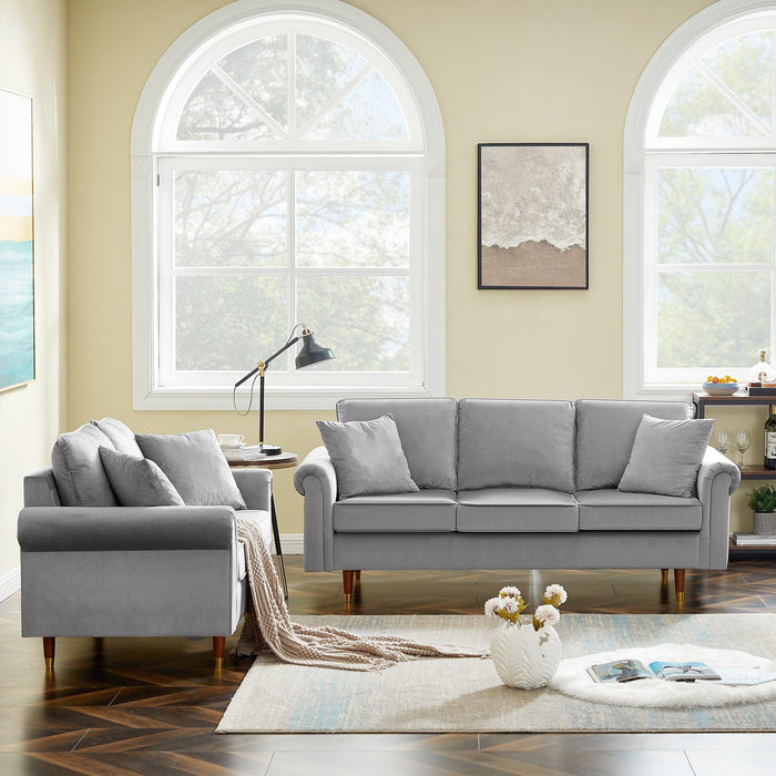 Modern Velvet Sofa Set  , 2 seater and 3 Seater Sofa With Wood Legs for Living Room  .