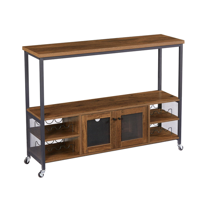 Wine shelf table,Modern wine bar cabinet, console table, bar table, TV cabinet, sideboard withStorage compartment, can be used in living room, dining room, kitchen, entryway, hallway. Hazelnut Brown