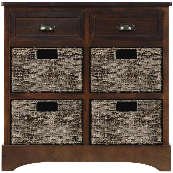 RusticStorage Cabinet with Two Drawers and Four Classic Rattan Basket for Dining Room/Living Room (Espresso)