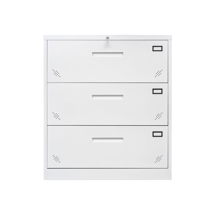 3 Drawer Lateral Filing Cabinet for Legal/Letter A4 Size, Large Deep Drawers Locked by Keys, Locking Wide File Cabinet for Home Office, Metal Steel