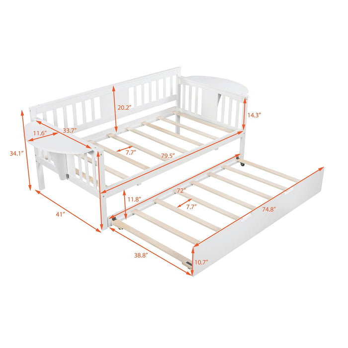 Twin Wooden Daybed with Trundle Bed  , Sofa Bed for Bedroom Living Room, White