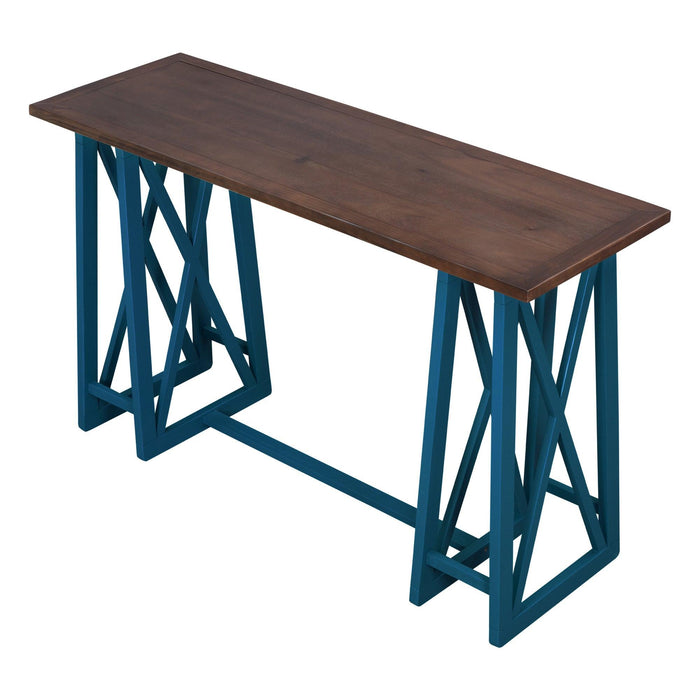 Rustic Counter Height 5-Piece Dining Set, Wood Console Table Set with 4 Stools for Small Places,Walnut+Blue