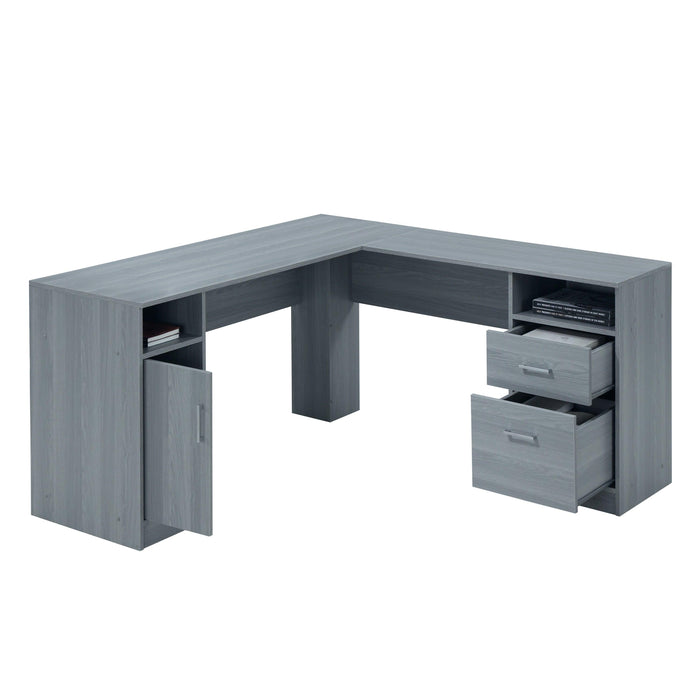 Techni Mobili Functional L-Shape Desk withStorage, Grey