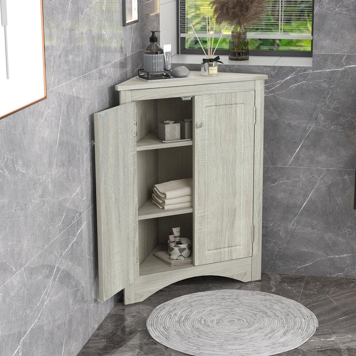 Oak Triangle BathroomStorage Cabinet with Adjustable Shelves, Freestanding Floor Cabinet for Home Kitchen