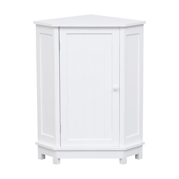 White Bathroom Cabinet Triangle CornerStorage Cabinet with Adjustable ShelfModern Style MDF Board