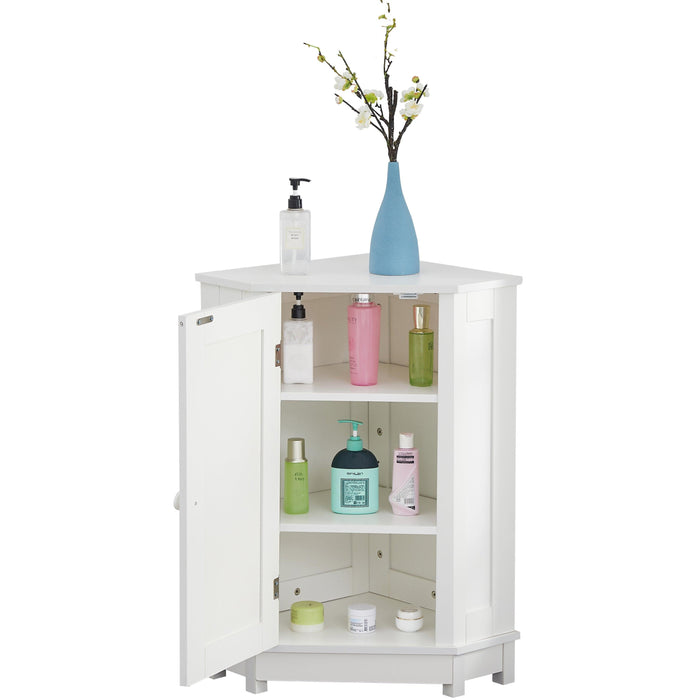 White Bathroom Cabinet Triangle CornerStorage Cabinet with Adjustable ShelfModern Style MDF Board