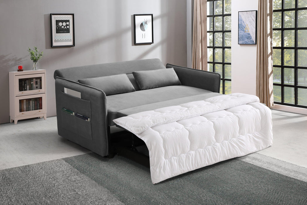 Pull Out Sofa Bed,Modern Adjustable Pull Out Bed Lounge Chair with 2 Side Pockets, 2 Pillows for Home Office