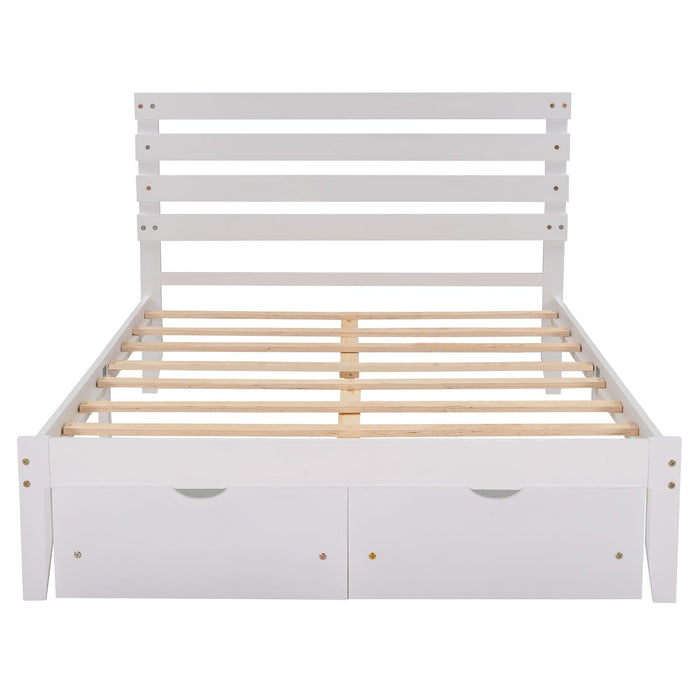 Full Size Platform Bed with Drawers, White