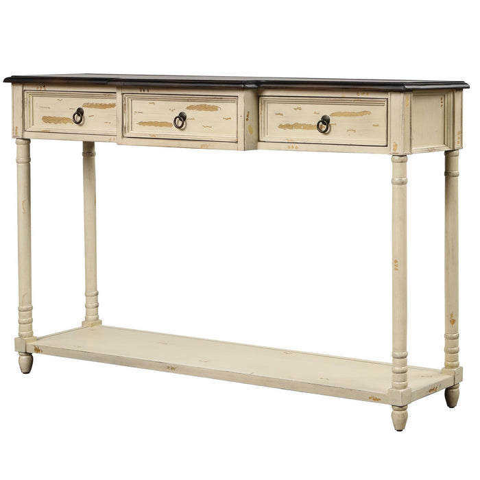 Console Table Sofa Table with Drawers for Entryway with Projecting Drawers and Long Shelf (Beige)