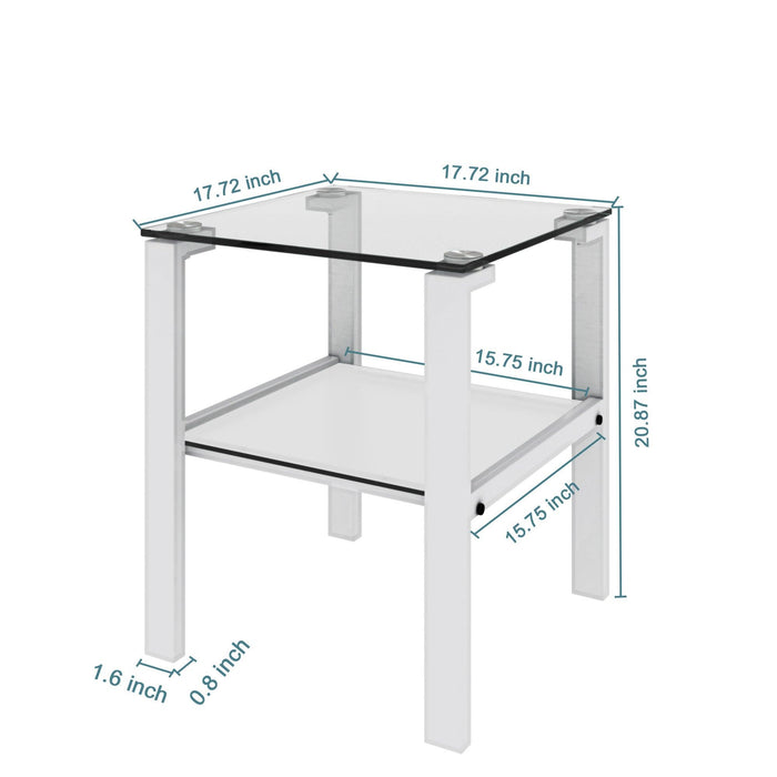 Glass two layer tea table, small round table, bedroom corner table, living room white side table(White)