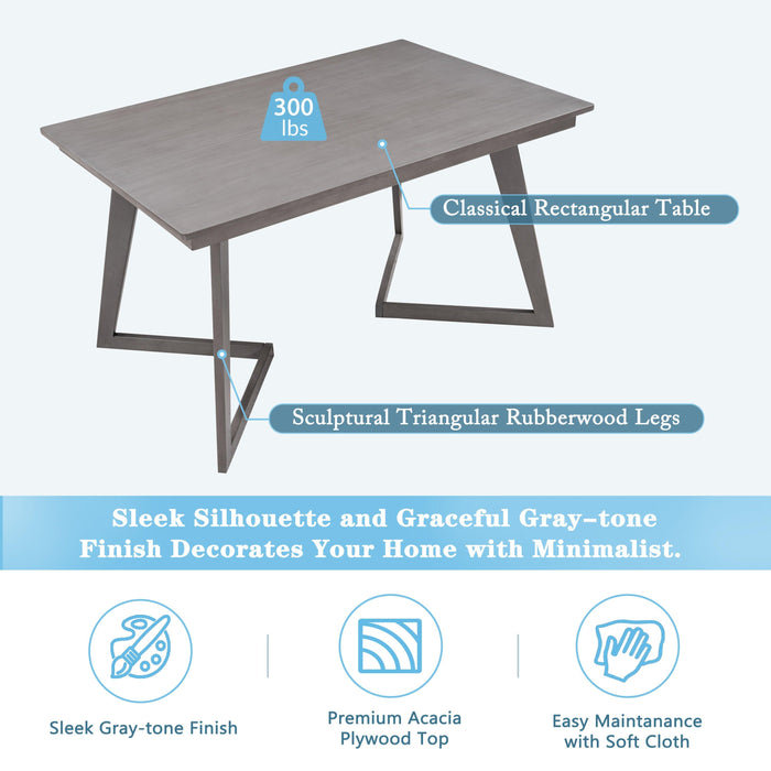 5-Piece Dining Set, Wood Rectangular Table with 4 Linen Fabric Chairs, Gray